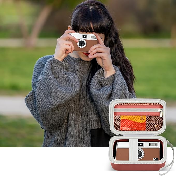 Grapsa Digital Camera Case Compatible with KODAK EKTAR H35 H35N Half Frame Film Camera, Storage Holder Organizer for Kodak Ultra F9 M35 M38 Paper Shoot kamera, 35mm Film Rolls (Box Only)- Brown