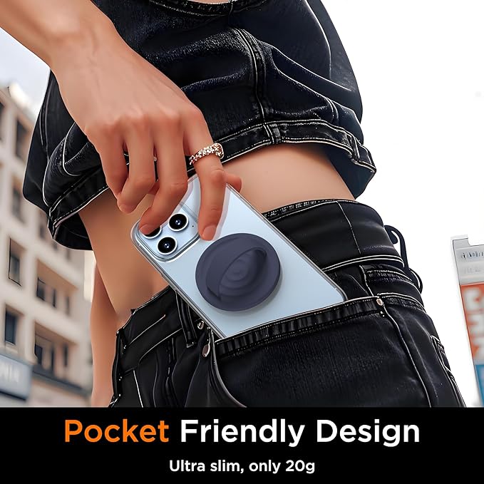 Upgraded Magnetic Phone Grip, Liquid Silicone Soft and Portable, Removable Finger Loop Ring Grip Holder for iPhone, Strong Magnetic Attraction, Compatible with MagSafe Phone Case, Midnight Blue
