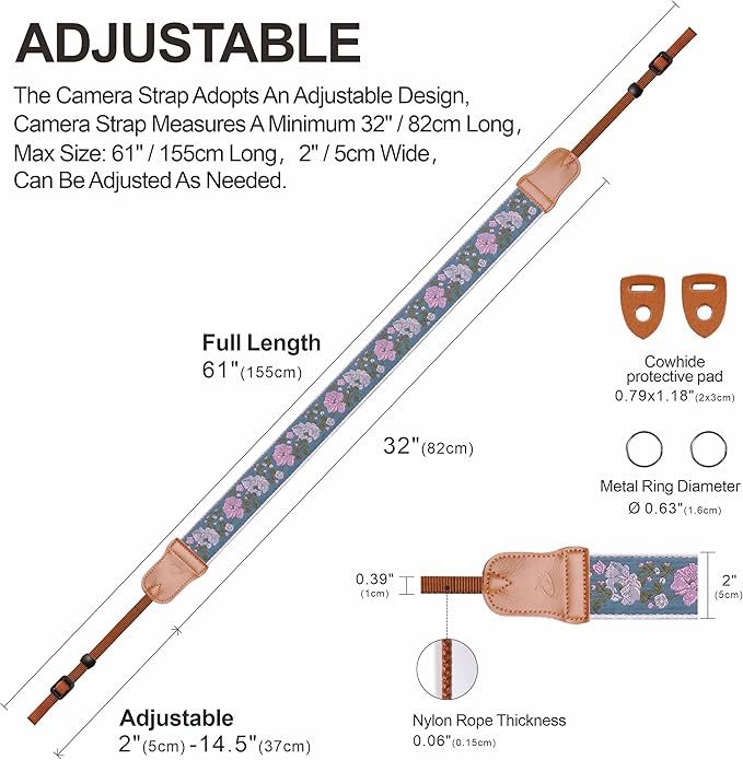 Padwa Lifestyle Vintage Camera Strap - 2" Wide Woven Embroidered Floral Pattern Shoulder Neck Camera Straps for Photographers，Great Gift for Men & Women Photographers
