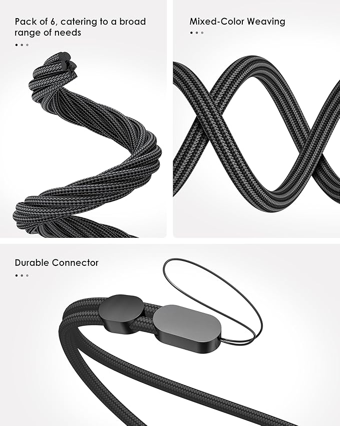Hand Wrist Strap Lanyard, 6 Pack Adjustable Colorful Nylon Hand Wrist Straps for GoPro, Camera, Keys, Keychain, Phone, USB Flash Drive, Wallet, ID Name Tag Badge (Black)