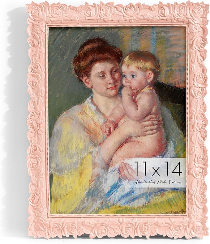Axeman 11x14 Antique Picture Frame | Vintage 11 x 14 Photo Frame with Real Glass | Ornate Rose Frame 11x14 for Wall Mount | Pink 11 x 14 Picture Frame - Pink