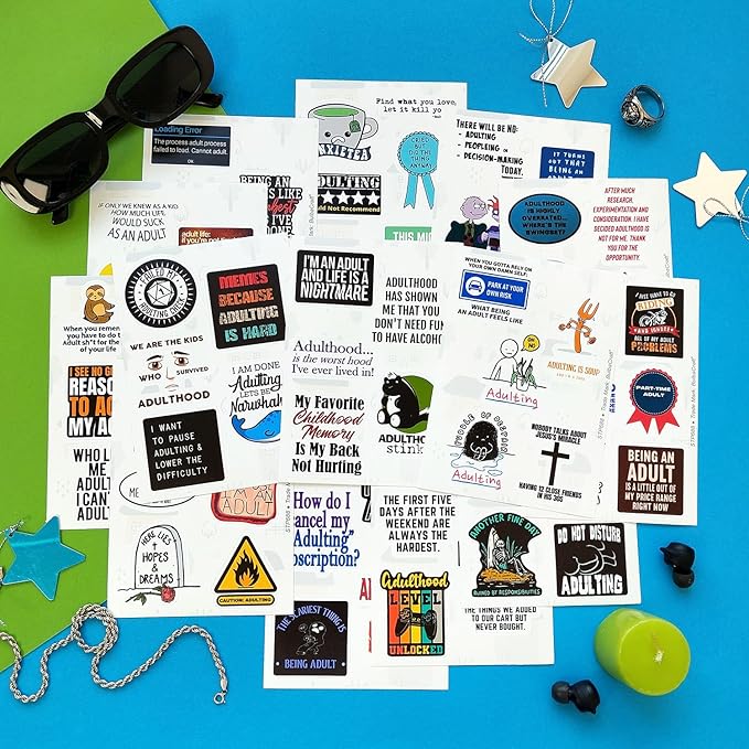 BulbaCraft 100Pcs Funny Adulting Stickers, Adulting is Hard Stickers, Funny Decals for Adults, Adult Reward Decals, Gifts for Women & Men