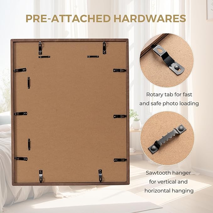 Dreamland 16x20 Natural Wood Frame Solid Walnut Wood Picture Frame Matted to 11x14 Handcrafted Rounded Cornerwith HD Tempered Glass Tabletop or Wall Mount Display, 1 Pack