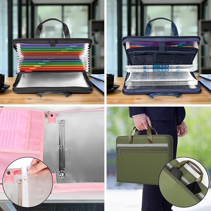 5200℉ Fireproof Document Organizer with 13 Accordion Expanding File Folder, Aluminum Foil Zipper Binder with 30 A4/Letter Sheet Protector, Binder for School Office Home Storage (Black)