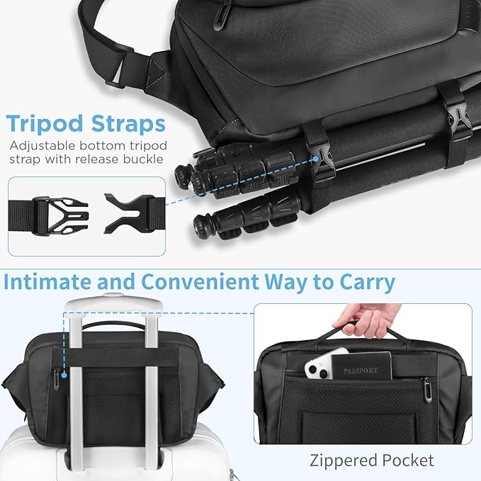 TAAOKA Camera Sling Bag,Waterproof Camera Case with Tripod Holder,Lightweight DSLR/SLR/Mirrorless Camera Bags Crossbody for photographers-Black