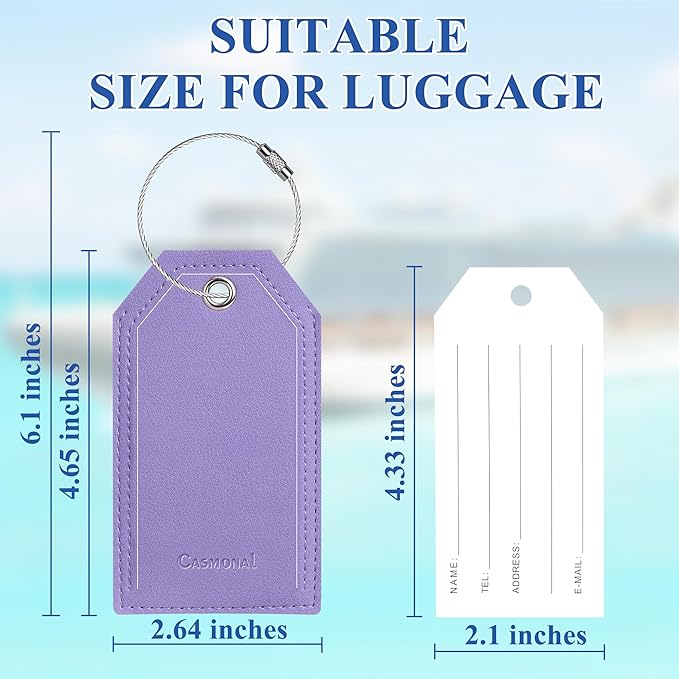 Luggage Tag & Initial Baggage Tags for Suitcases Leather Bag Tags for Backpacks Handbag School Instrument with Name ID Label Travel Essentials, Unique Fun Purple Personalized Luggage Tags 2 Pack