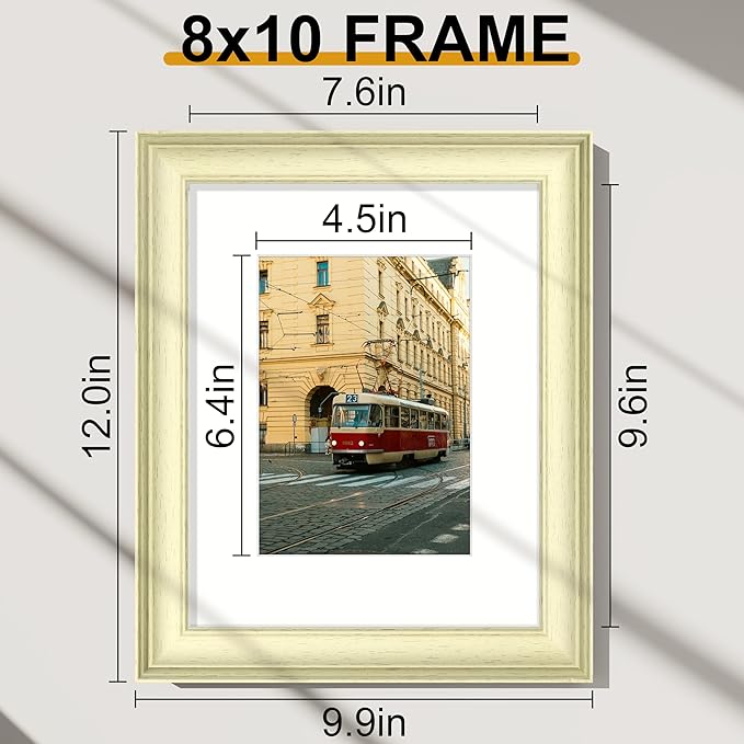 Vittanly 8x10 Picture Frames Set of 2, Ornate Vintage Photo Frame for Wall or Tabletop, Display 5x7 Pictures with Mat or 8x10 without Mat, Beige