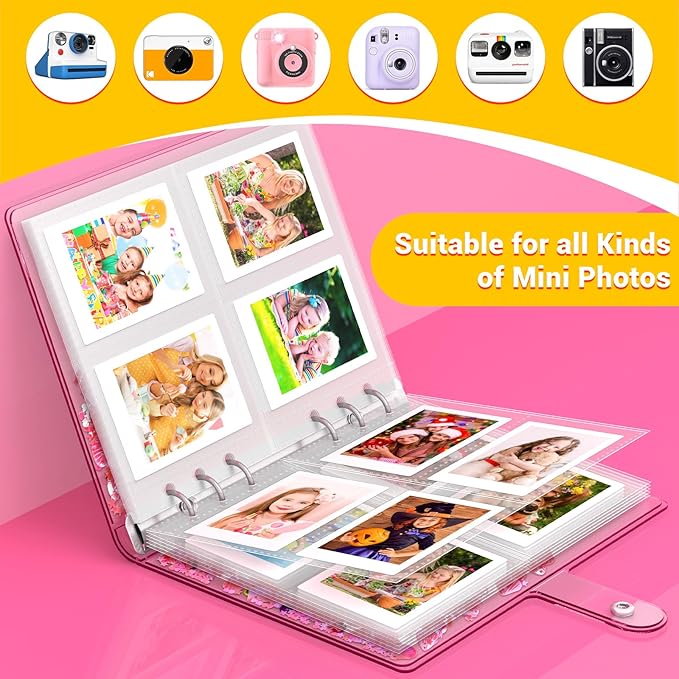 Kids Photo Album for Instax Mini, Photo Album for Polaroid, Applicable to Fujifilm Instax Mini 11 12 40 Kodak Mini Photo, Gift for 4 5 6 7 8 9 10 11 12 Year Old Girls (200 Photos)