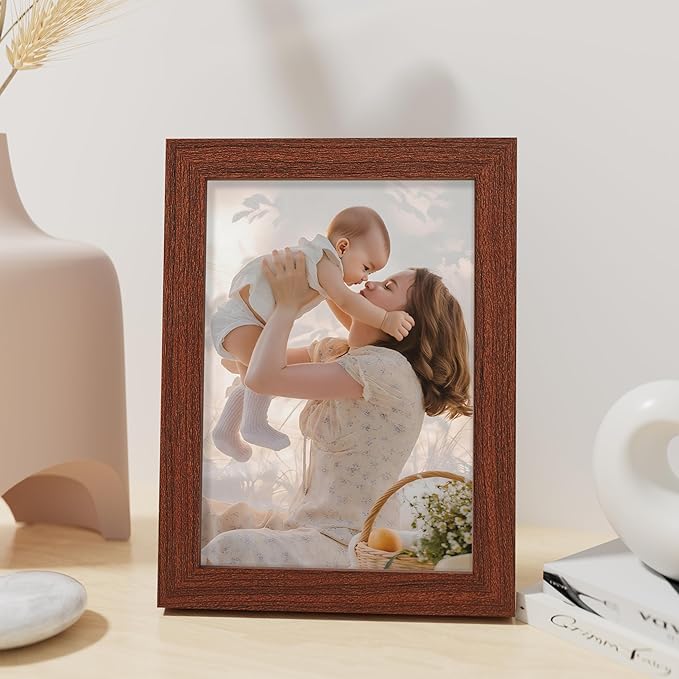 Vittanly 5x7 Picture Frame, Made of Solid Wood and Shatterproof Plexiglass, Wooden Photo Frame for Wall Mounting or Tabletop Display, Picture Frame for Home Decor with Stand, Brown, 1 Pack