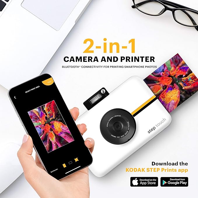 Zink Kodak Step Touch | 13MP Digital Camera & Instant Printer with 3.5” LCD Touchscreen Display, 1080p HD Video (White) Starter Bundle