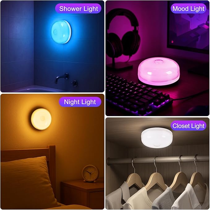 2-Pack Rechargeable Shower Light No Wiring, 15 RGBW Color Changeable Waterproof Lights for Shower with Remote(Dimmable＆Timer), LED Light for Inside Shower, Wireless Mood Lighting for Bathroom, White
