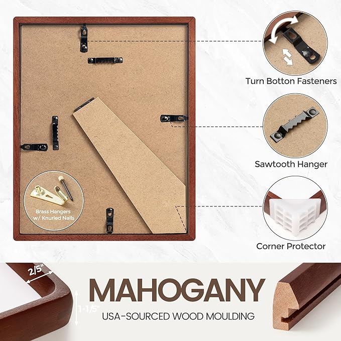 4x6 Picture Frame, USA-Sourced Natural Mahogany Wood Photo Frame with Tempered Glass, Handcrafted Rounded Corner 4 x 6 Wooden Frame Matted to 3.5x5 Photos, Wall or Tabletop Display
