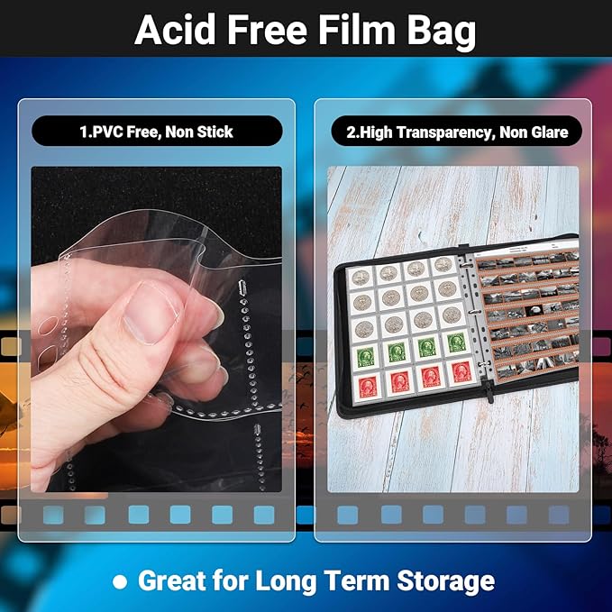 ENPOINT Acid Free Film Negative Storage Kit, 3 Ring Binder with 30 Pack 1260 Frames 35mm Negative Sleeves and 30 Pack 600 Pockets 35mm Slide Storage Pages, Coin Collection Supplies, Stamp Album