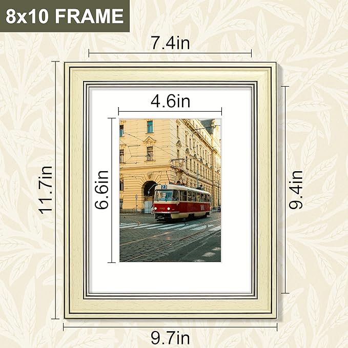 Vittanly 8x10 Picture Frame Set of 4, Vintage Photo Frame for Wall or Tabletop, Display 5x7 Pictures with Mat or 8x10 without Mat, Rustic Farmhouse Home Decor, Beige