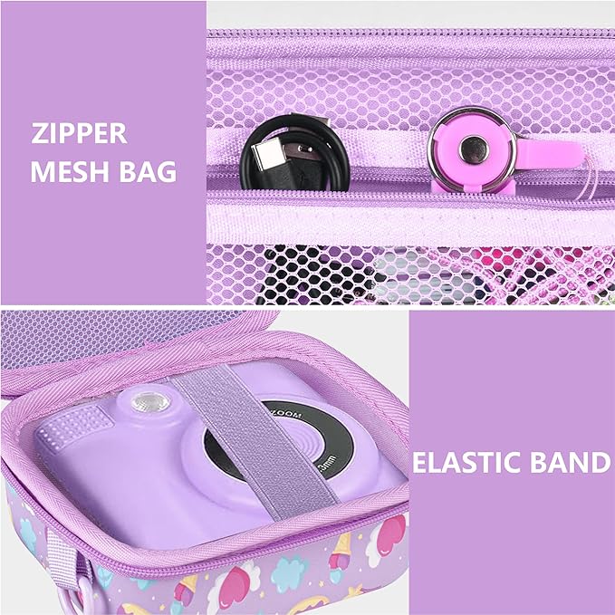 Leayjeen Kids Camera Case Compatible with ESOXOFFORE/Dylanto/GKTZ/HiMont/CAMCLID Kids Camera Instant Print for Holiday Gifts and Birthday Gifts for Kids 3-12 Years Old - Purple Unicorn (Case Only)