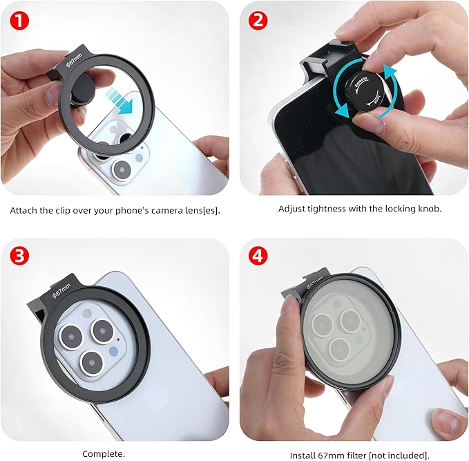 FOTGA Clip-on 67mm Thread Lens Filter Adapter for iPhone 17 14 15 16 Pro Max Smartphone Cell Phone,Cold Shoe Mount for Micrphone/LED Light,Anti-Slip/Anti-Scratch Lock Knob (Filter Adapter)