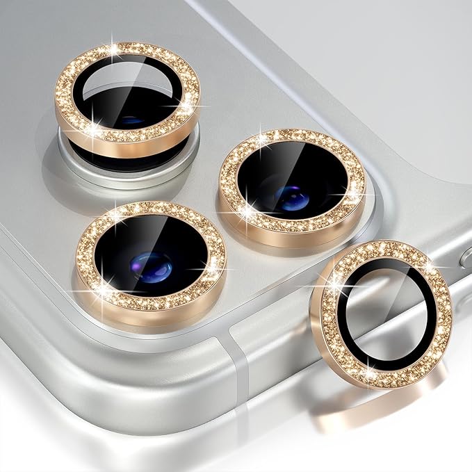 Choiche Compatible for iPhone 17 Pro/iPhone 17 Pro Max Camera Lens Protector Bling, 9H Tempered Glass Camera Cover Screen Protector Metal Ring Decoration Accessories (Glitter-Gold)