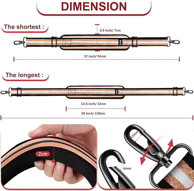 ZINMARK Shoulder Strap 59 inch, Extra-Thick Fixed Cushion Pad and Dual Clasps Universal Replacement Strap for Bags, Camera, Crossbody，Lawn mower -Black Gold Jacquard
