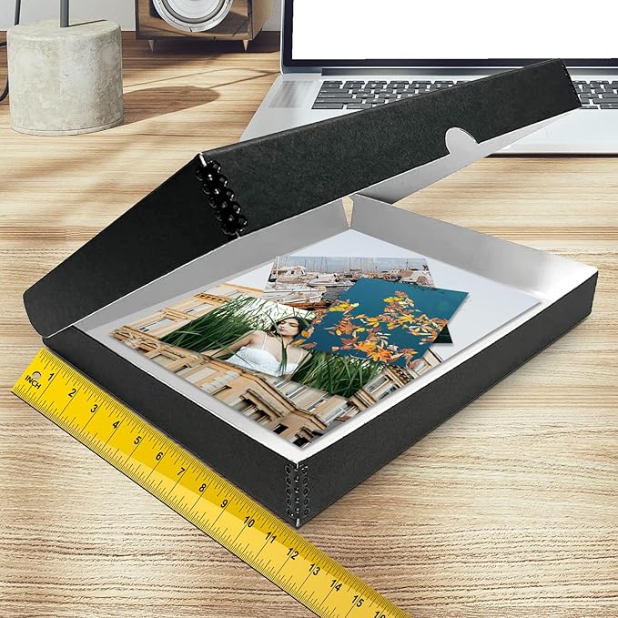 Golden State Art, Archival Folio Storage Box 11x14, Clamshell Design with Metal Edge, Preserve And Store Photos Documents Cards Prints Arts Crafts DIY, Black
