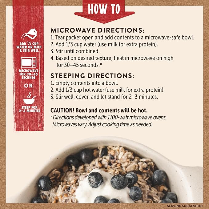 Kodiak Instant Oatmeal Packets, Blueberries & Cream, High Protein, 100% Whole Grains, 6 boxes with 6 packets (36 packets)