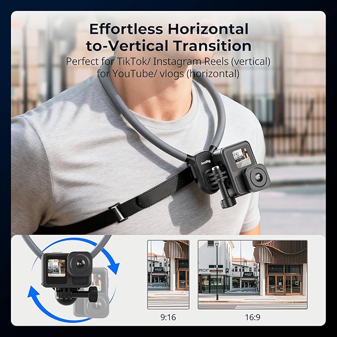 SMALLRIG Neck Mount for Action Camera with Adjustable Chest Strap, 2-Prong Interface Chest Mount for GoPro Hero 13/12/11/10/9, for DJI Osmo 360/Nano/Action 6/5 pro/4/3, for Insta360 Ace Pro 2-5596