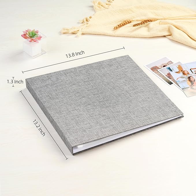 Mublalbum 12x12 Inch Large 3 Ring DIY Scrapbook Photo Album with 20 Plastic Sleeves 40 Pages Linen Cover Folder Binder for Baby Travel Wedding Anniversary and DIY Projects (Grey)