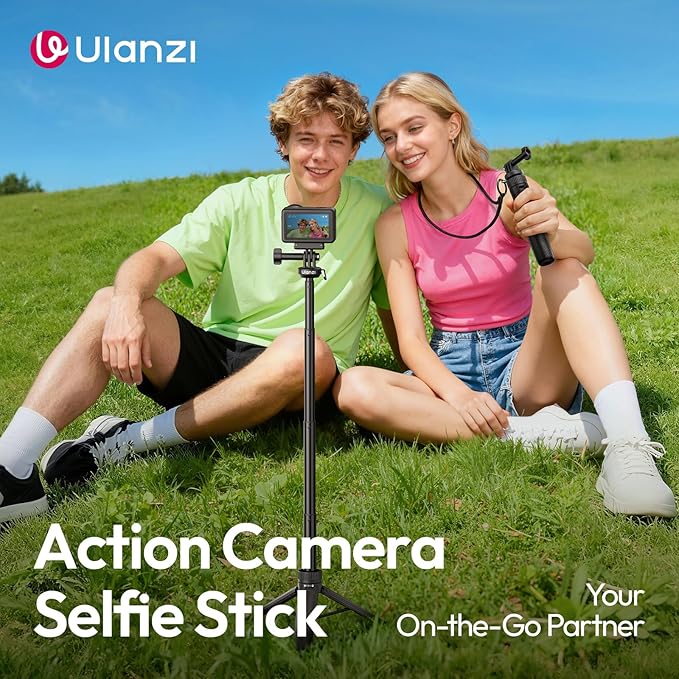 ULANZI MT92 Action Camera Selfie Stick Tripod 23.62", Portable Adjustable Vlog Handle Grip with Neck Lanyard for GoPro Hero 13/12/11/10/9/8/7/6, AKASO, DJI Osmo Action 6/5 Pro/4/3, Insta360
