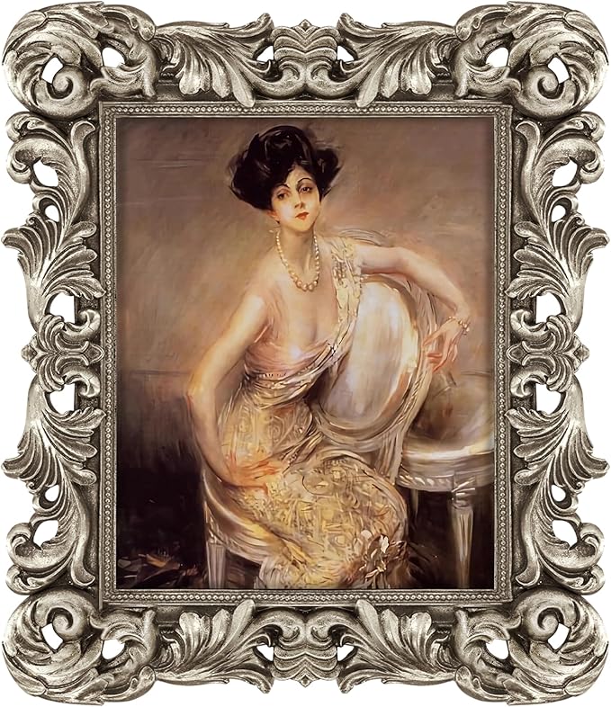 Silver Picture Frame 8x10 Ornate Vintage Baroque for Tabletop Wall Display, Gothic Antique Frame or Matted to 5x7 Photos
