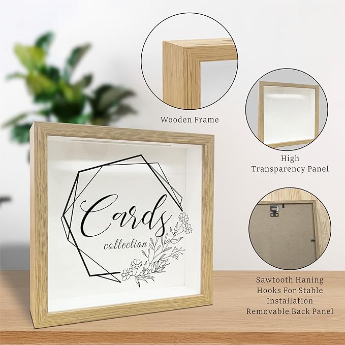 8" x 8" Card Collector Box Photo Frame - Minimalist Floral Pattern Keepsake - Memory Box for Displaying and Collecting Greeting Cards, Tickets, Wedding, Party Invitation Keepsake Gifts - A05
