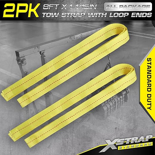 XSTRAP STANDARD 2PK 1-3/4''x 8FT Tow Straps with Loop Ends, Lifting Sling Web Strap