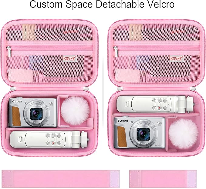 BOVKE Carrying Case for Canon G7X Mark III Mark II, PowerShot SX740 SX730, Sony ZV-1 II/ZV-1F Compact 4K Vlogging Digital Camera Travel Storage Bag for Tripod Microphone Cameras Accessory, Pink