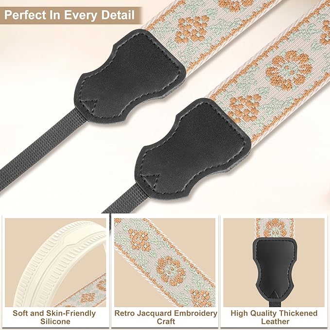 Neck Strap Silicone Camera Straps - Padded Camera Strap, 1.5" Wide Adjustable Nylon Shoulder Strap - Compatible with Canon, Nikon, Sony, and More DSLR and Mirrorless Cameras (Khaki Green)