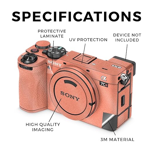 Glossy Glitter Camera Skin Compatible with Sony Alpha 7CR Camera (2023) - Solid Salmon - Premium 3M Vinyl Protective Wrap Decal Cover - Easy to Apply | Crafted in The USA by MightySkins