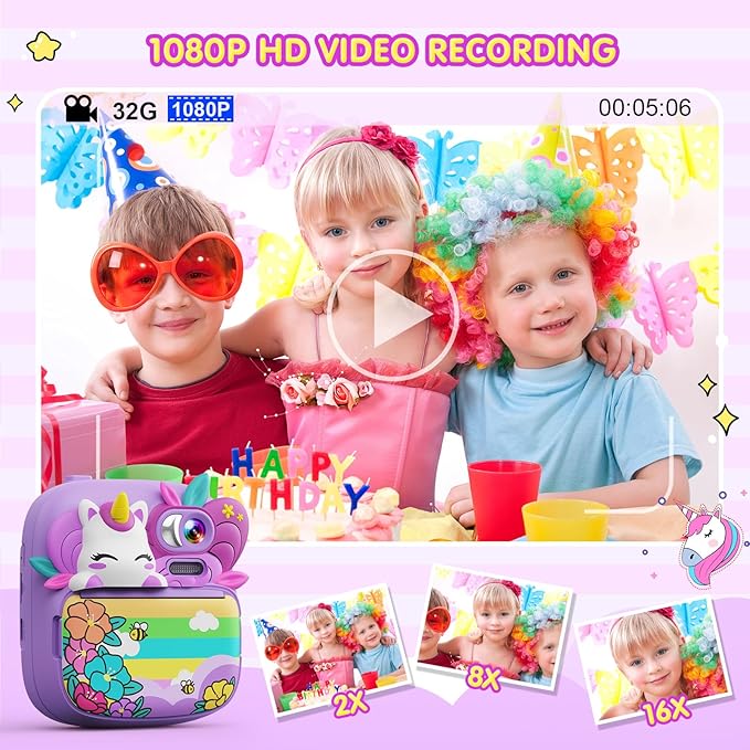 Kids Camera Instant Print, Camera for Kids with Printable Photos, Toddler Camera Toys for Children Ages 3-14, Digital Camera Birthday Gifts for Girls 4 5 6 7 8 9 10 11 12 13 Years Old (Purple)
