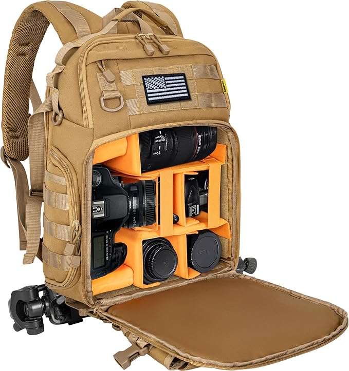 TORIBIO Camera Backpack for DSLR/SLR/Mirrorless Photography Camera, Water-resistant Tactical Camera Travel Bag Backpack Case with 15.6" Laptop Compartment, Tripod Holder