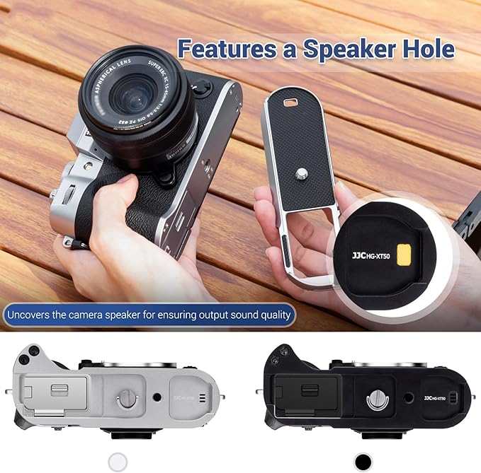 X-T50 Handgrip,L-Shape Bracket Handle for Fujifilm X-T50 XT50 Camera with Built-in Arca Quick Release Plate & Battery Compartment Opening,X-T50 Hand Grip Holder Anti-Slip Pads Design - Silver