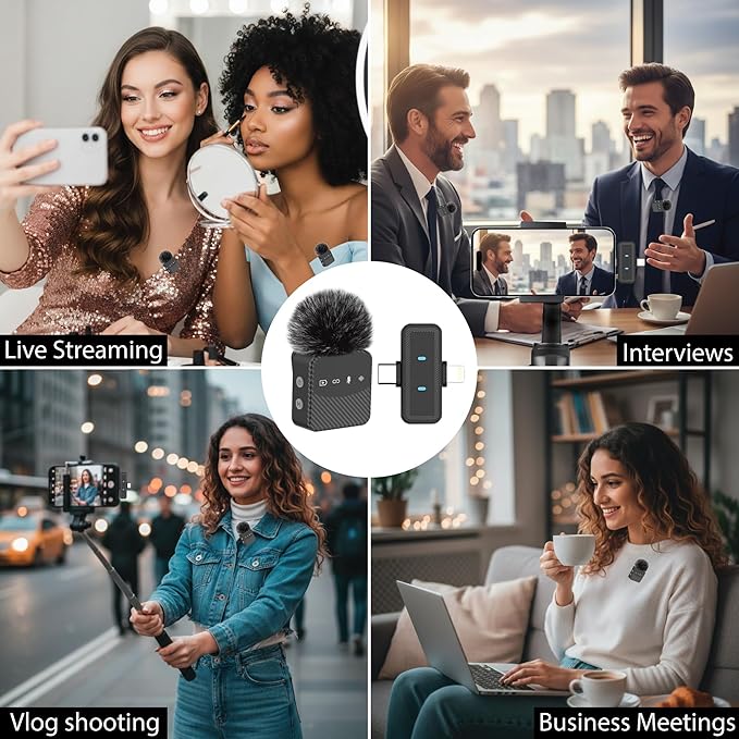 Wireless Lavalier Microphone for iPhone & Android, Auto-Pairing Noise-Reduction Clip-On Mini-Mic with Charging Case, Headphone Monitoring, Wide Compatibility for Recording & Vlogging
