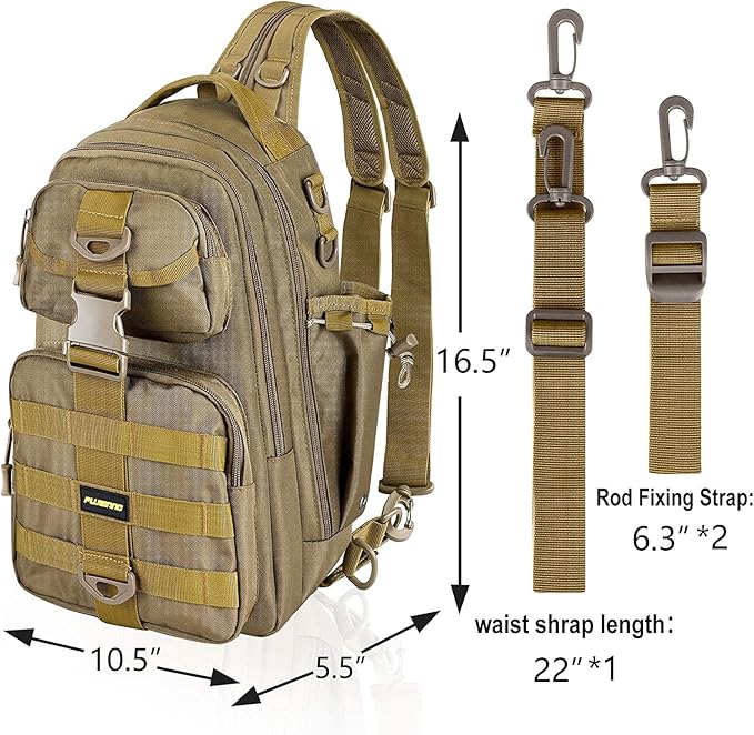 PLUSINNO Fishing Backpack Tackle Bag, Water-Resistant Backpack with Rod Holder, Ideal Gifts for Men
