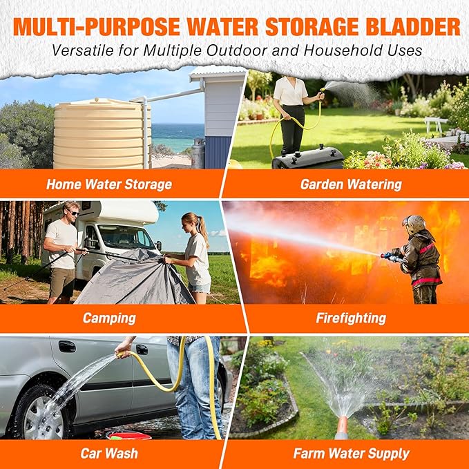 Yesker Portable Water Storage Bladder 63 Gallon – Heavy-Duty 1000D PVC Foldable Water Bladder Tank with 3/4" PVC Spigot for Garden, Camping & Emergency Use, Blue
