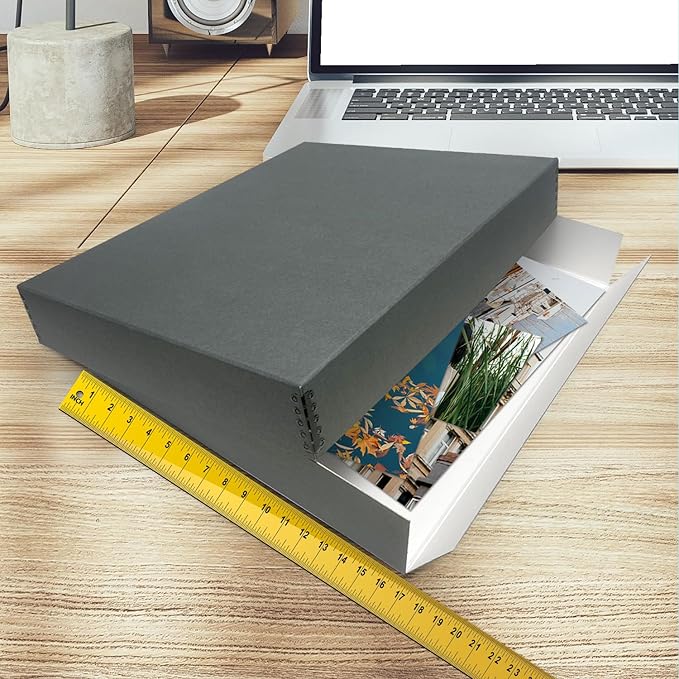 Golden State Art, Archival Storage Box, Acid-Free Drop Front Museum Box with Metal Edge for Storing Artwork Photos Documents Prints Arts And Crafts (Gray-16.75x20.75x3 Inches)