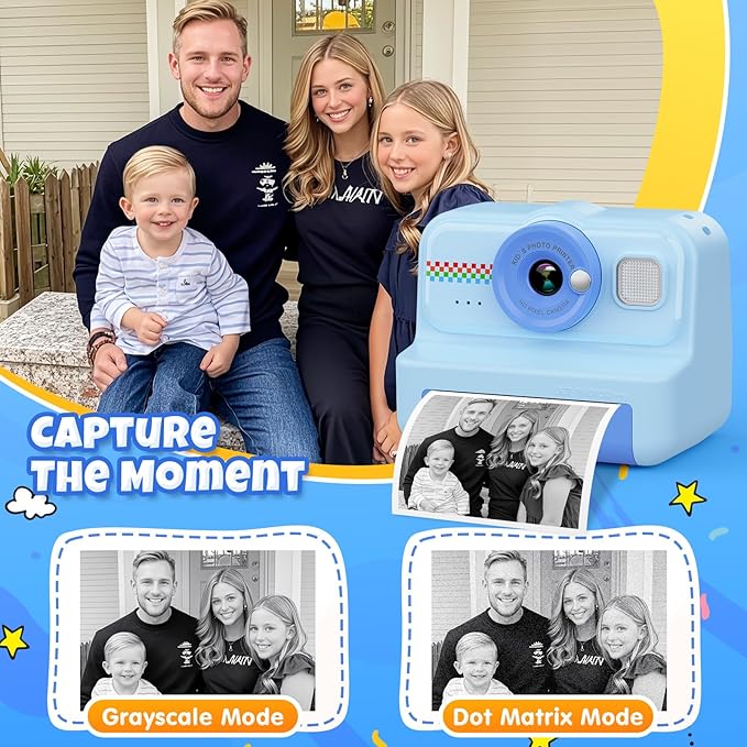HiMont Kids Camera Instant Print, 1080P HD Instant Print Camera for Kids with 3 Rolls Print Paper & 32GB Card, Selfie Digital Camera for Kid, Ideal Kid Toys Gifts for Boys & Girls Age 3-14 (Blue)