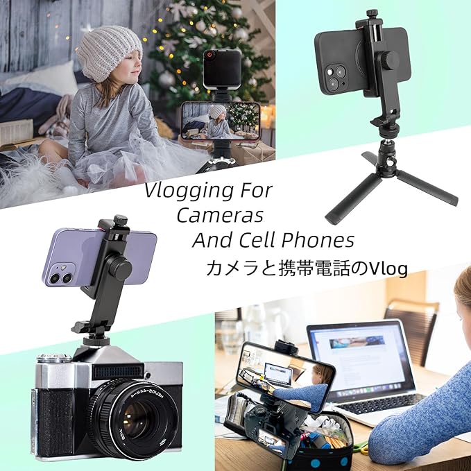 Camera Hot Shoe Cell Phone Holder with Cold Shoe Cell Phone Tripod Adapter for Microphone LED Light iPhone DSLR Mirrorless Camera Photography