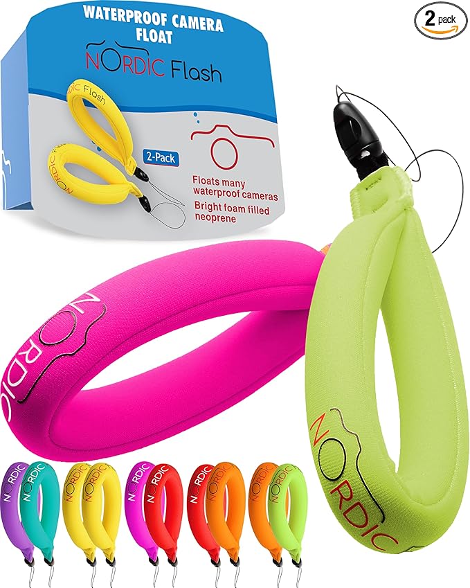 Nordic Flash Waterproof Camera Floaty (2-Pack) – Floating Strap for Action Cameras, GoPro Accessories, DJI Floating Handle, Phone Floating Strap, and Pool Floats