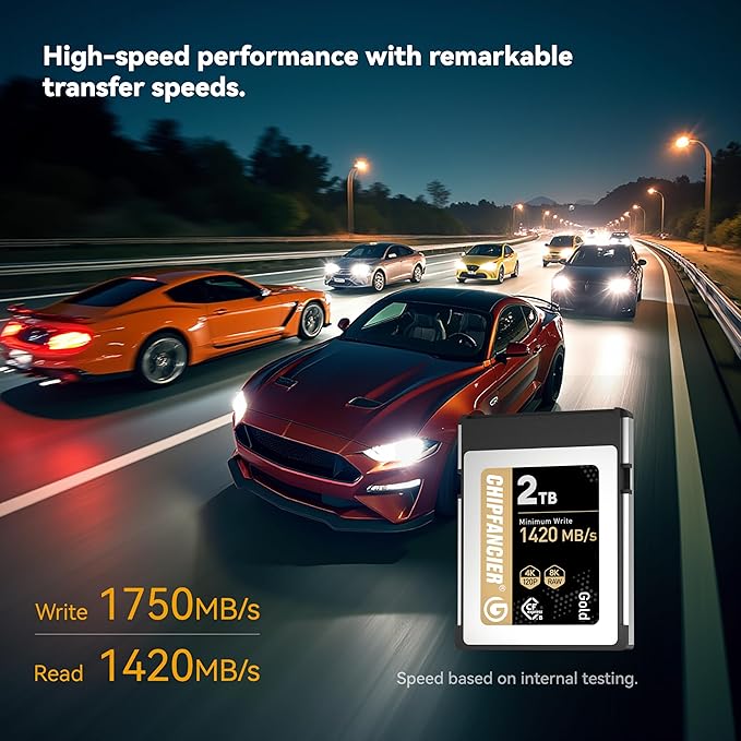 CHIPFANCIER CFexpress 2.0 Type B 512GB Memory Card Up to 1750MB/s Read 1420MB/s Write-Raw 8K Video Recording Compatible with Nikon D5/D6/Z7/Z9 Panasonic Canon EOS DJ for Photographers Gold