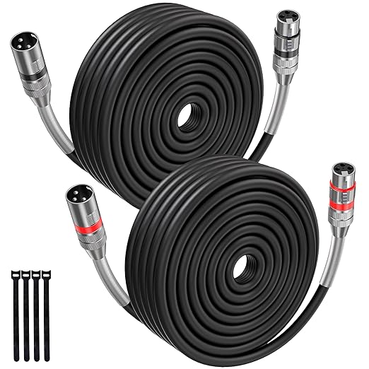 XLR Cables 100FT 2 Pack, Premium Heavy Duty Balanced Microphone Cable with 3-Pin XLR Male to Female Microphone Cord Connector Compatible with Microphones, Mixer,Speaker Systems,Preamps and More
