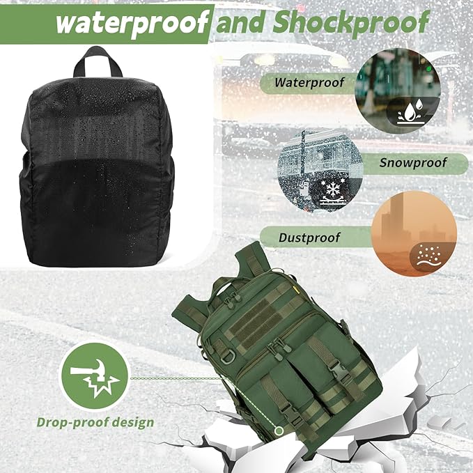 TORIBIO Camera Backpack for DSLR/SLR/Mirrorless Photography Camera, Waterproof Tactical Camera Travel Bag Backpack Case with 15.6" Laptop Compartment, Rain Cover & Tripod Holder