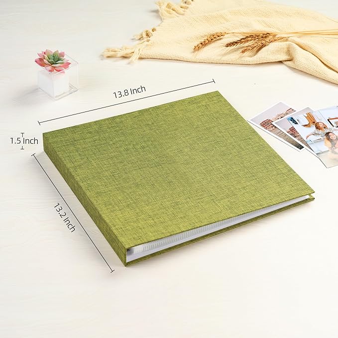 Mublalbum 12x12 Inch Large 3 Ring DIY Scrapbook Photo Album with 40 Plastic Sleeves 80 Pages Linen Cover Folder Binder for Baby Travel Wedding Couple Anniversary and DIY Projects (Green)