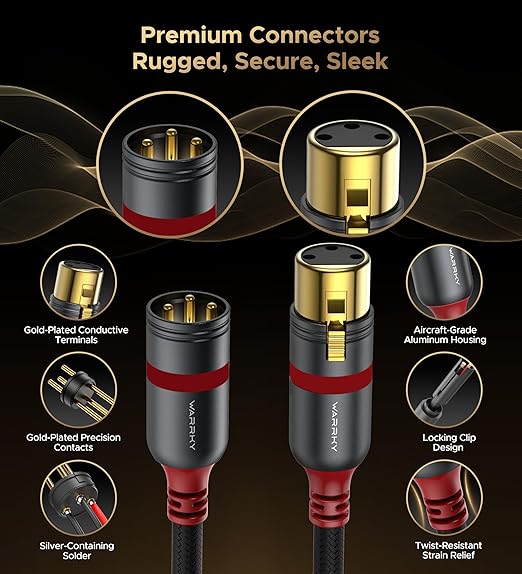 Warrky XLR Cables 10ft 2 Pack [Oxygen-Free Copper (OFC), Gold-Plated Connector] Balanced Microphone Cable Male to Female Professional Hi-Fi XLR Cable