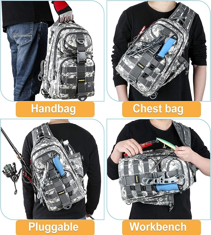 PLUSINNO Fishing Backpack Tackle Bag, Water-Resistant Backpack with Rod Holder, Ideal Shoulder Bag Gifts for Men