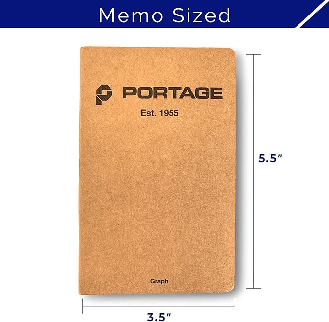 Portage Small Blank Notebook- Notepad for Field Notes, Kraft Unlined Small Sketch Book, Pocket Notebook Journal for Taking Notes in the Field – 3.5 x 5.5 Inches, 64 Pages, (Pack of 6)